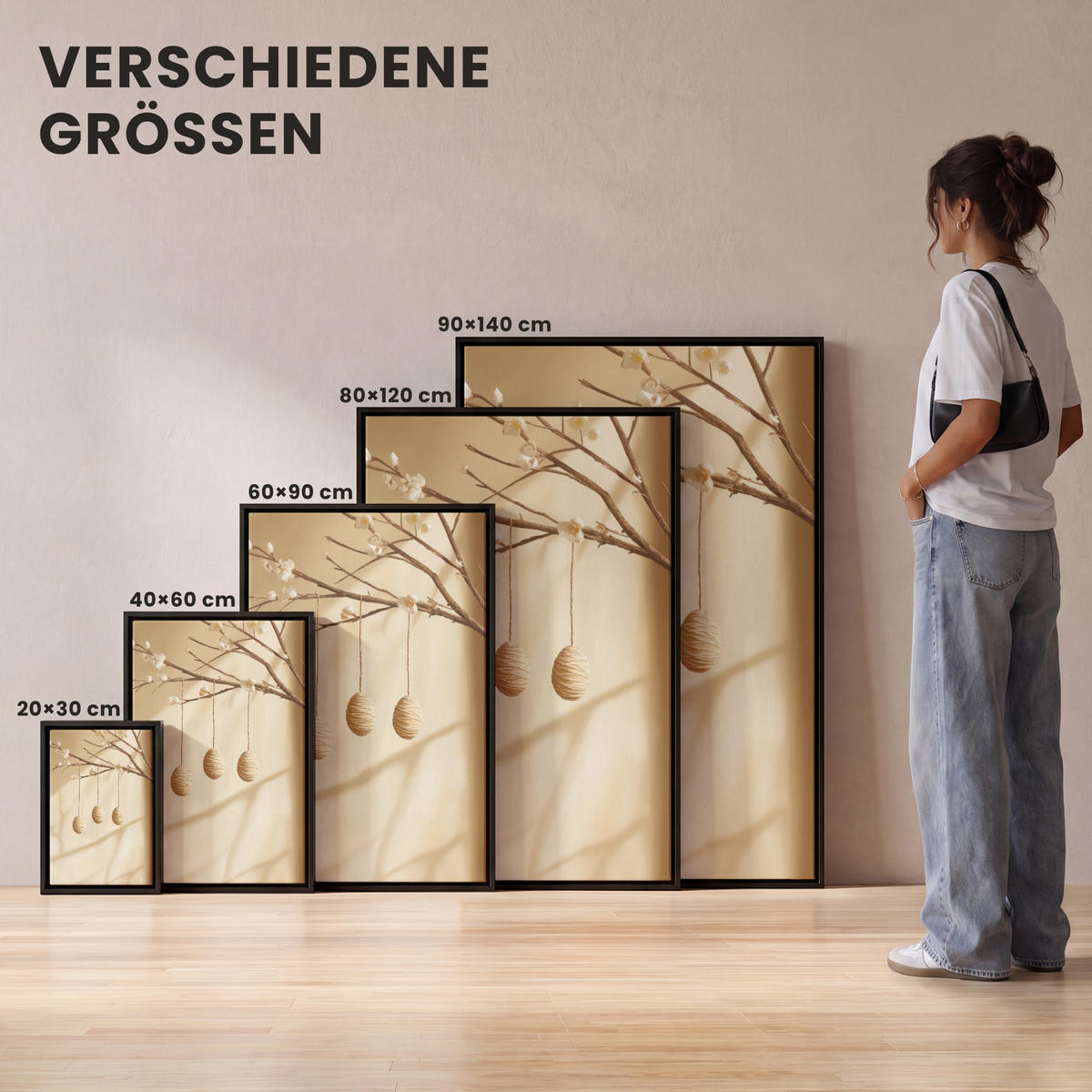 LEINWAND Bilder mit Rahmen - Beige - Osterkuchen - Eier - 90x140 - Beige, Textil (90/140cm) - MuchoWow