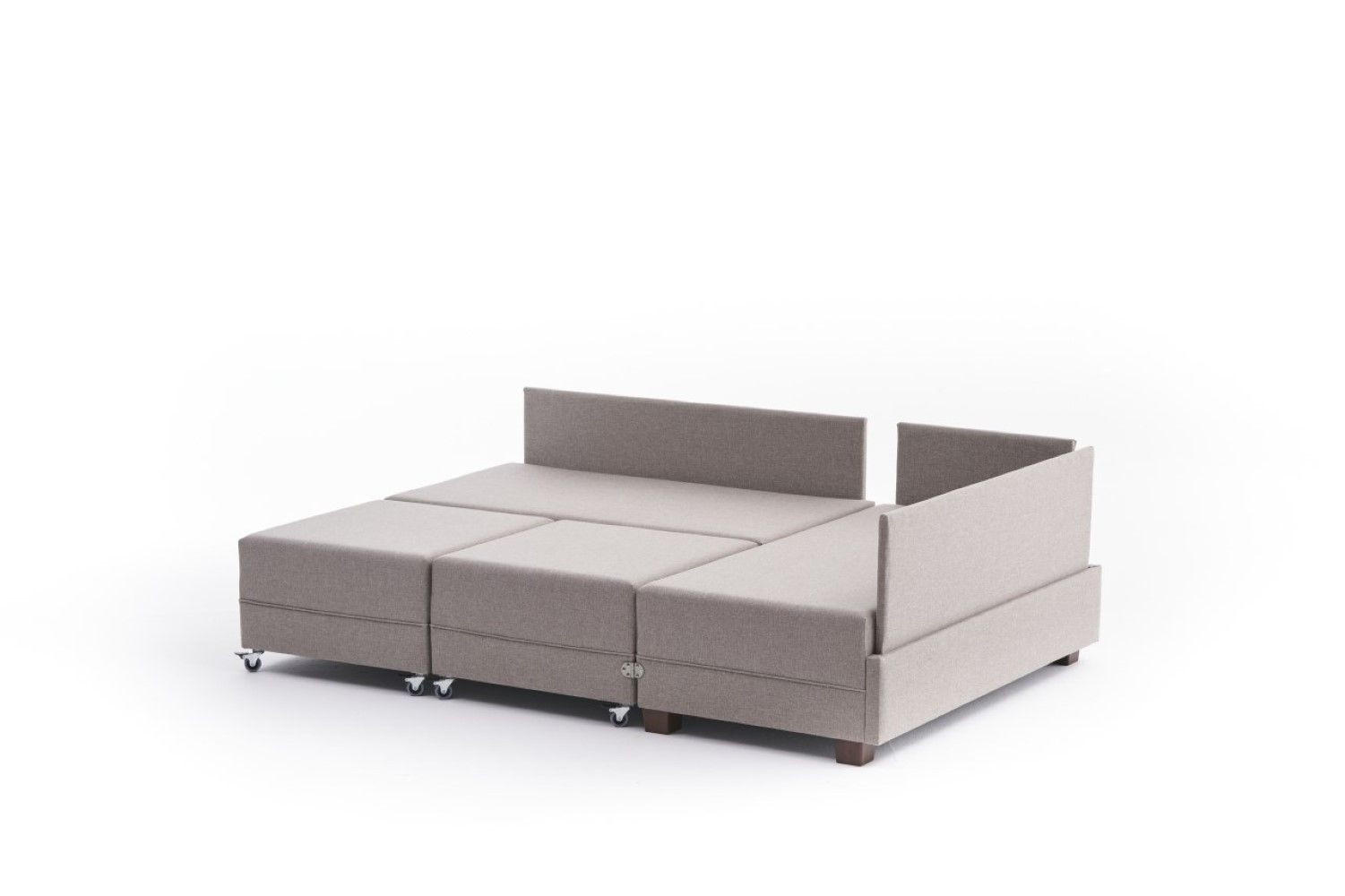 ECKSOFA mit rollbarer Schlaffunktion - Beige/Walnussfarben, Holz/Textil (210/280cm) - myHomelando
