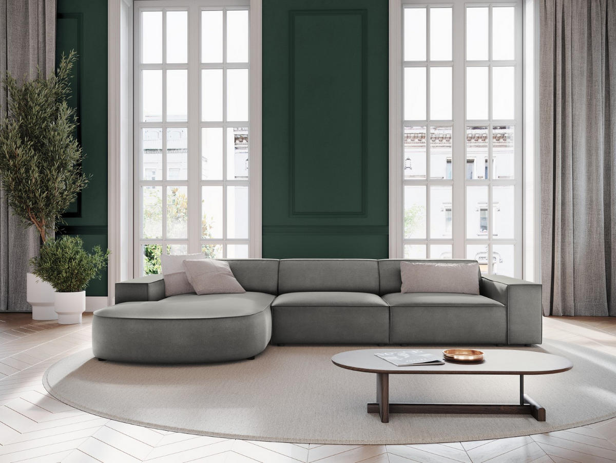 ECKSOFA links Jodie aus Samt hellgrau 4 Sitzplätze - Hellgrau, Textil (166/284cm) - Micadoni