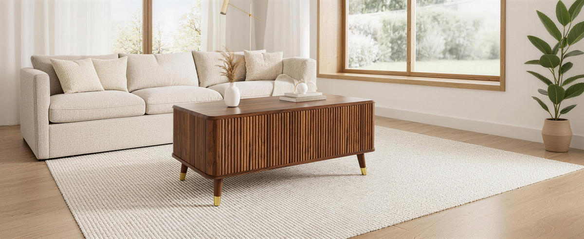 COUCHTISCH Wellenstruktur walnuss - Walnussfarben, Holzwerkstoff (52/97/56.5cm)