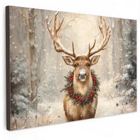 LEINWANDBILD Weihnachten - Rentier - Winter - Kranz Groß 140x90 cm - Naturfarben, Textil (140/90cm) - MuchoWow