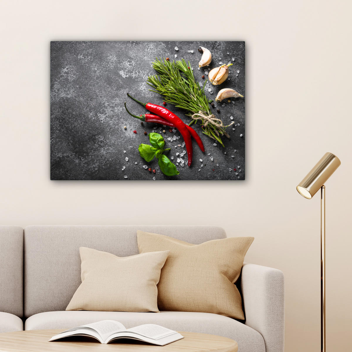 LEINWANDBILD Pfeffer - Kräuter - Gewürze - Beton Wandbilder 80x60 cm - Dunkelgrau, Textil (80/60cm) - MuchoWow