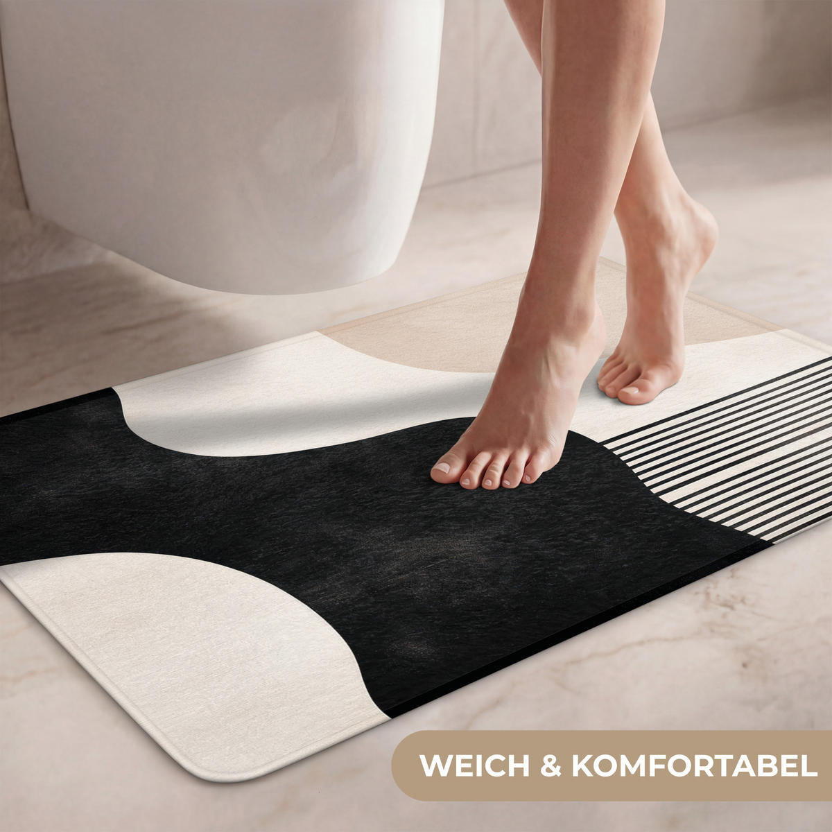 WC-VORLEGER Abstrakt - Japandi - Beige - Modern Toilettenteppich 80x50 cm - Beige, Kunststoff/Textil (80/1cm) - OnlyWow