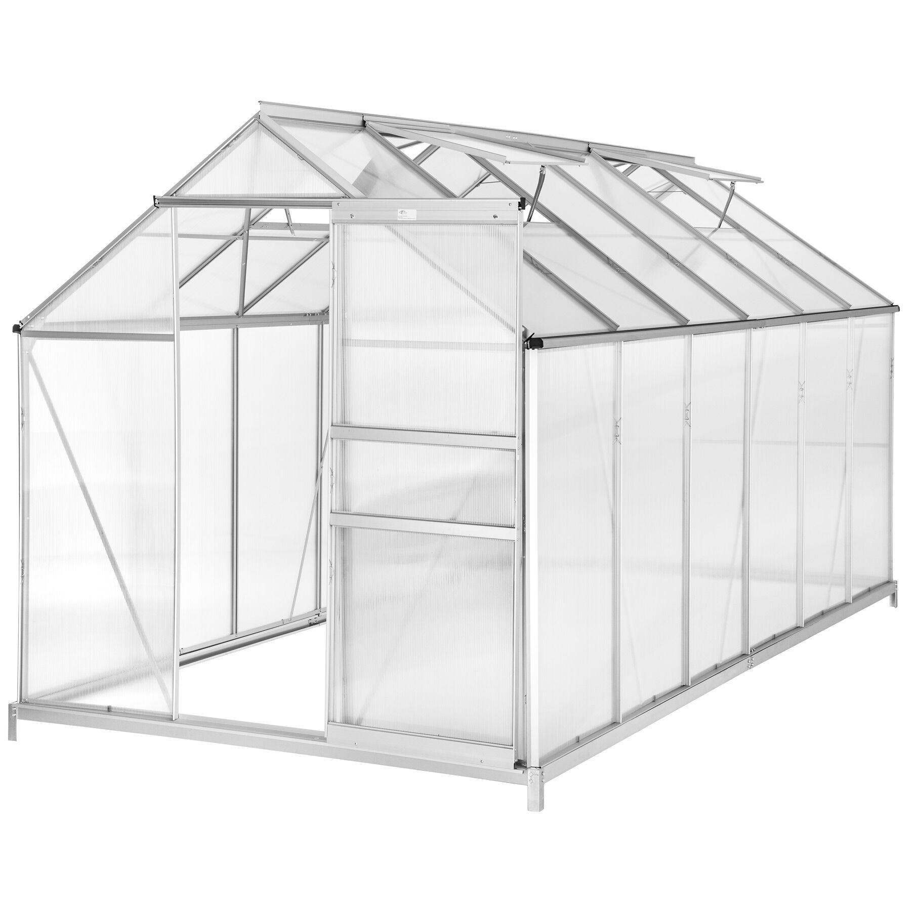 GEWÄCHSHAUS MIT FUNDAMENT, 185 x 375 x 195 cm,transparent - Transparent, Metall (185/195/375cm) - tectake