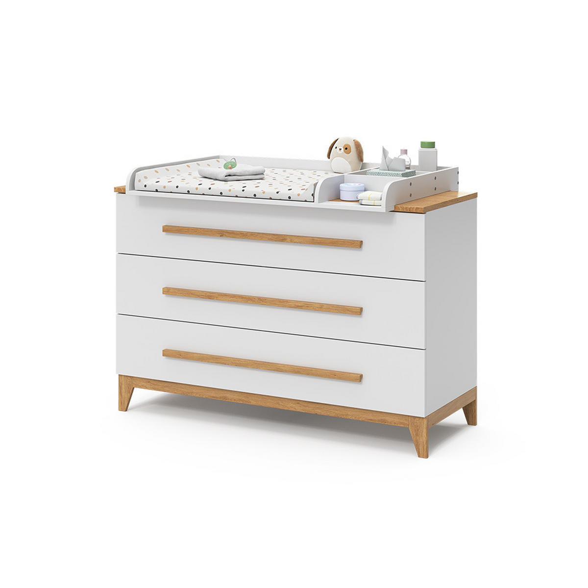 WICKELKOMMODE Malia Weiß 133 x 98 cm XL mit 3 Schubladen - Weiß, Holzwerkstoff (133/98/70cm) - VitaliSpa