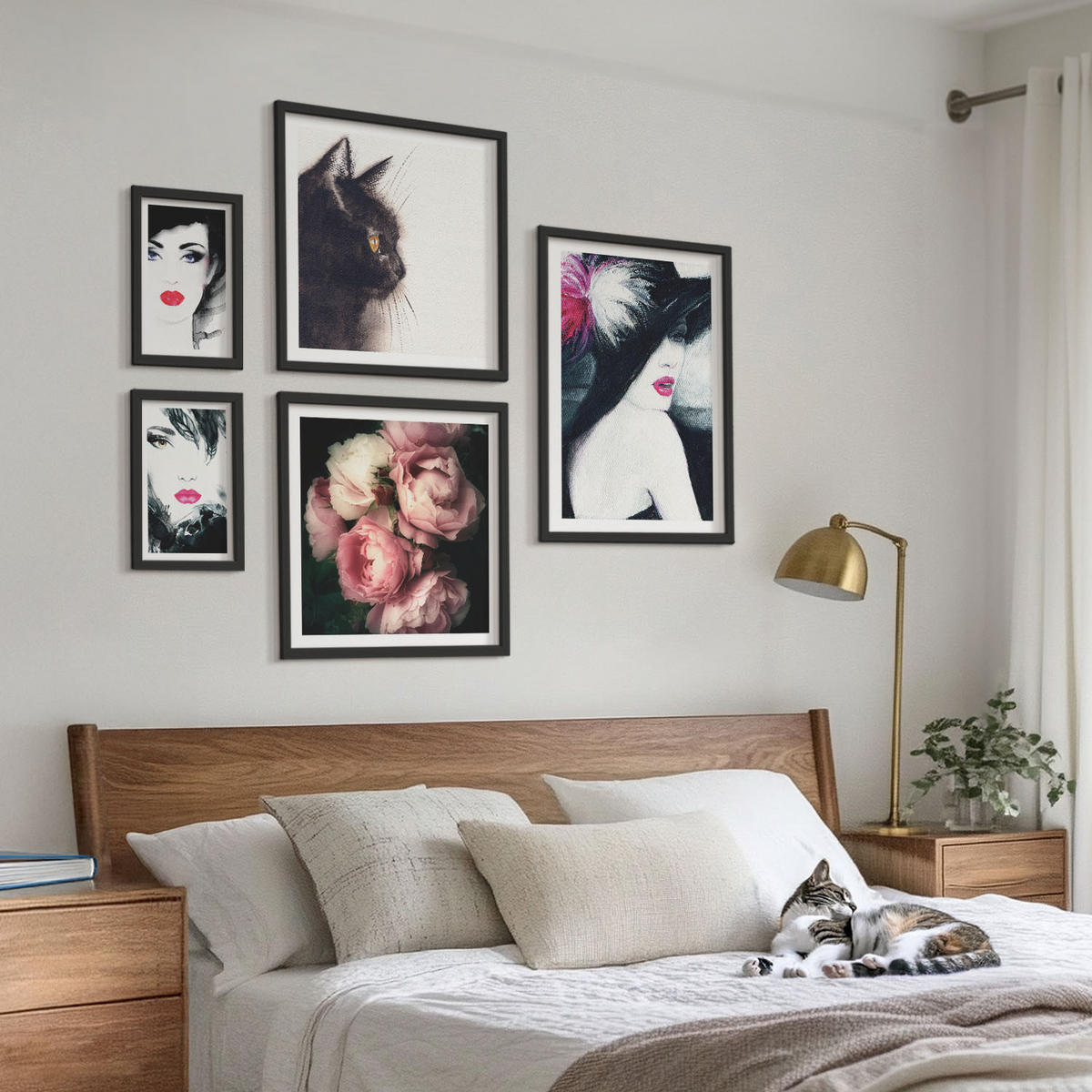 WANDBILDER 5er-Set - 50x50 cm & 20x30 cm & 40x60 cm Schwarzer Rahmen - Boho-Buch mit Muscheln - Schwarz, Kunststoff (40/60cm) - ArtPrintCave
