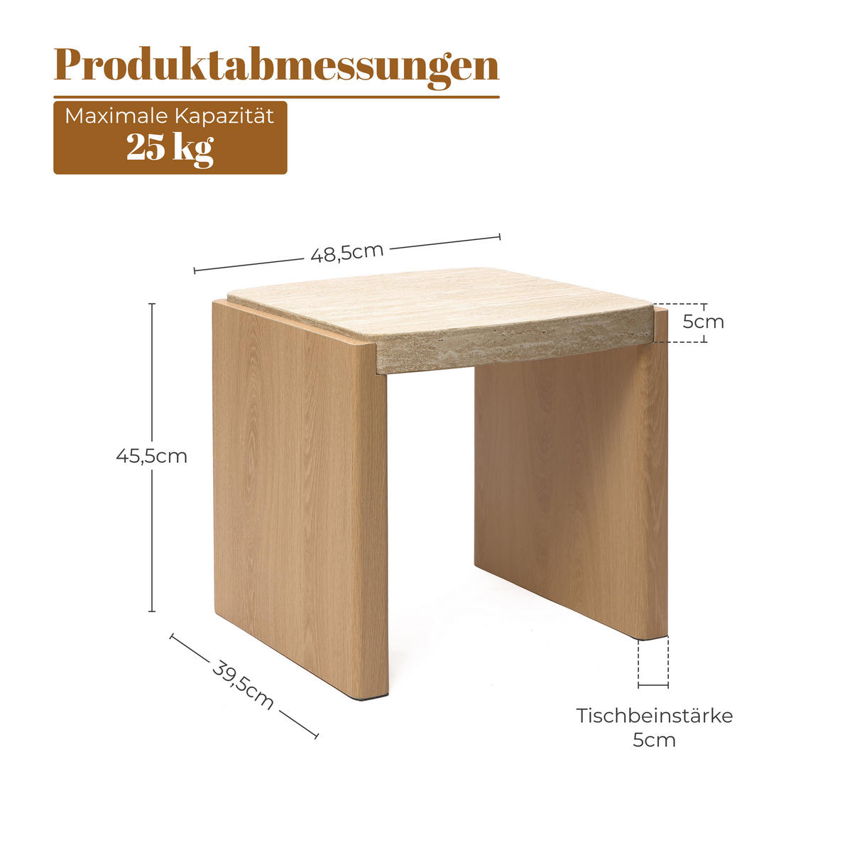 COUCHTISCH Holz mit Travertin-Optik, 49 × 40 × 46 cm - Braun, Holzwerkstoff (40/49/46cm) - Hometopia