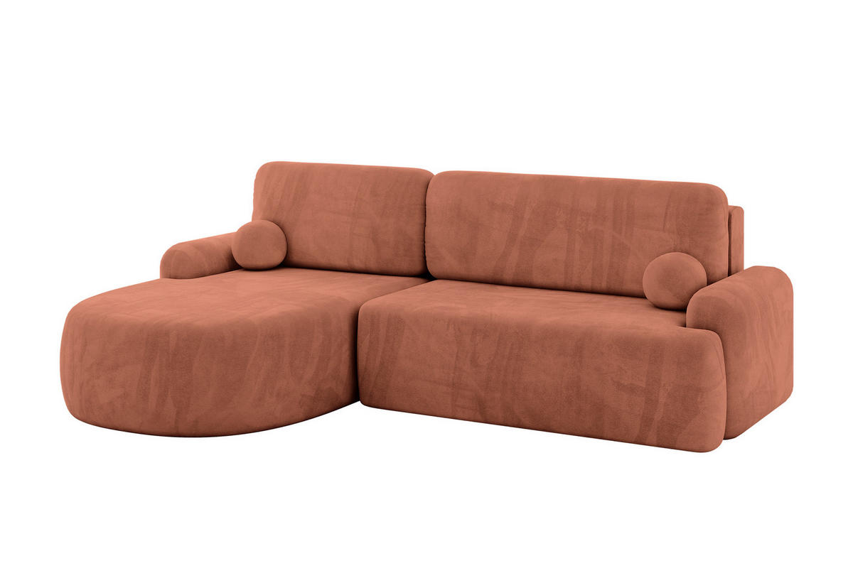 WOHNLANDSCHAFT mit Schlaffunktion und Bettkasten LIRA-L - 264x172x89 Apricot - Orange, Holzwerkstoff/Textil (264/172cm) - ALTDECOR