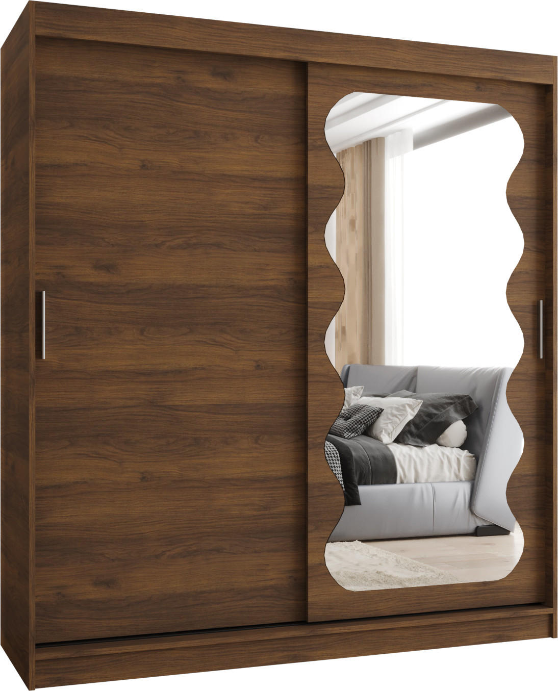 SCHIEBETÜRENSCHRANK mit Spiegel LUCY 200/180/62 2-türig - Silberfarben/Walnussfarben, Holz (180/62/180cm) - MÖBEL KRYSPOL