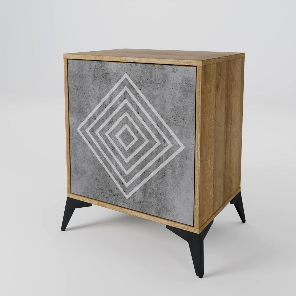 SIDEBOARD POLYGONAL ARTISTRY, Eichefarben, 57,5x42x75,5 cm, Goldfarbene Metallfüße - Eichefarben/Goldfarben, Holzwerkstoff/Metall (57.5/75.5/42cm) - SpaceRebels