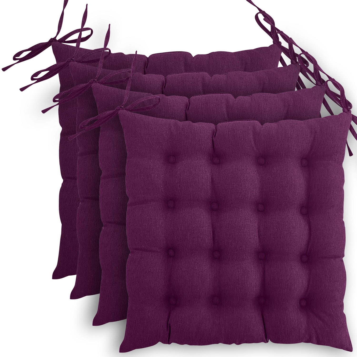 SITZKISSEN 4er Set 16-Punkt beere 40/40 cm mit Steppung und Halte-Bändern - Lila, Textil (40/40/4cm) - wometo