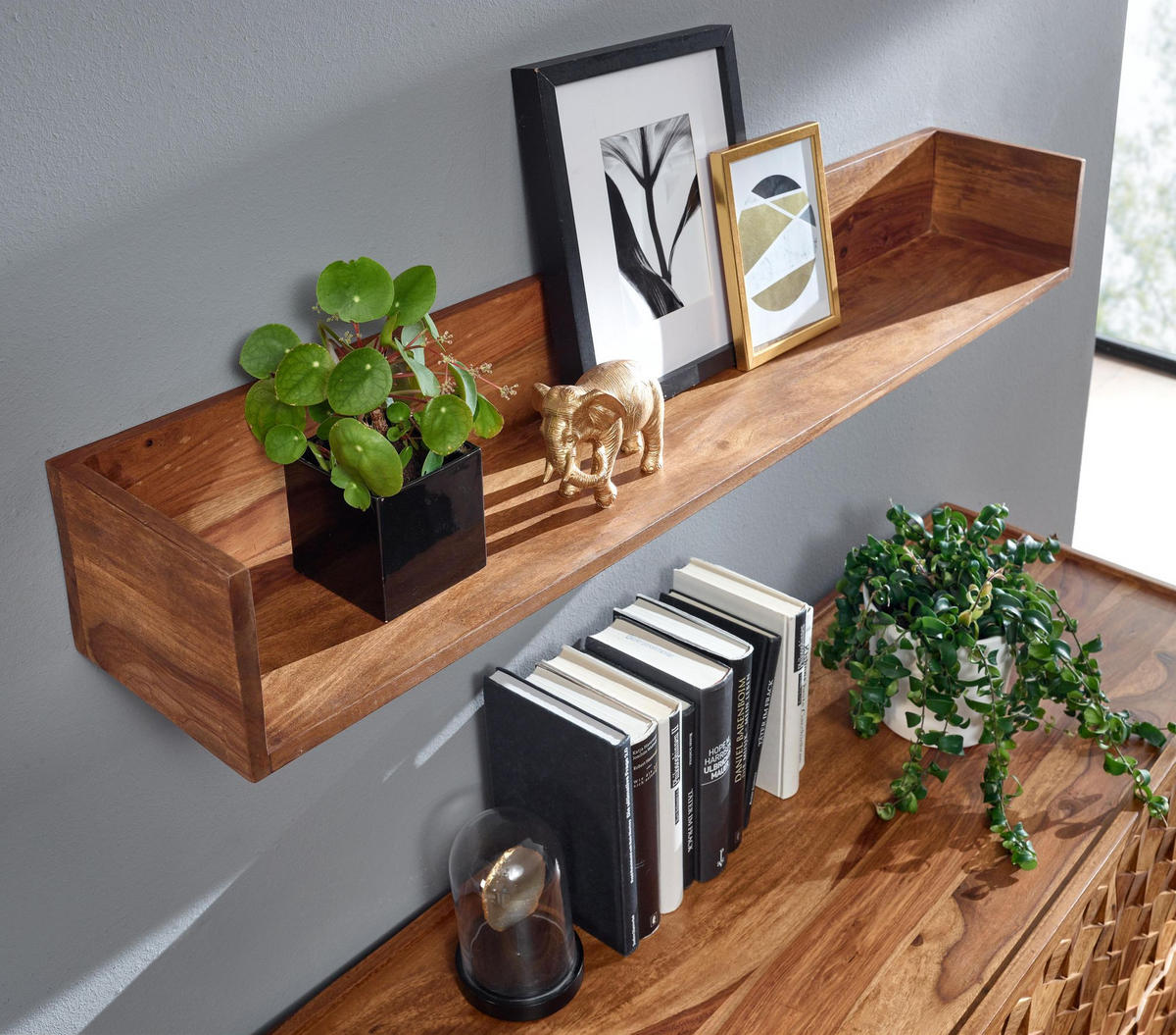 WANDREGAL Massivholz Modern Stil Aufbewahrung - Braun, Holz (120/15/20cm) - KADIMA DESIGN