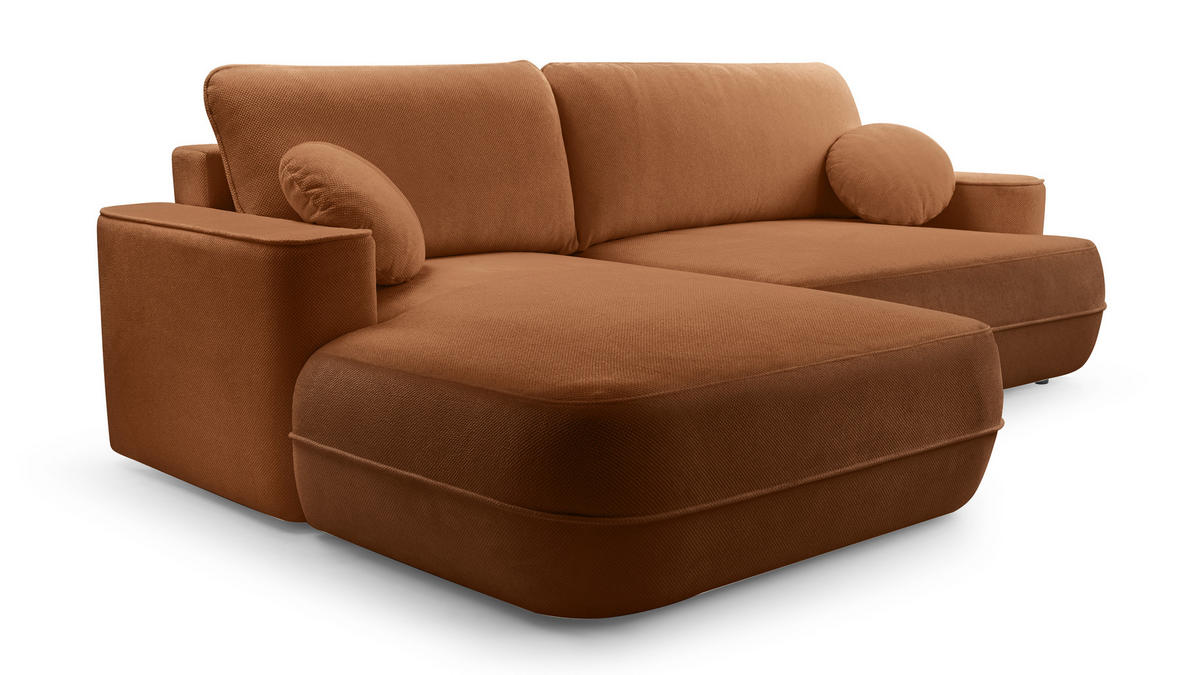 ECKCOUCH L Form Peoni Kupferfarbe 267/168/87 cm mit Schlaffunktion L - Dunkelorange/Schwarz, Kunststoff/Textil (168/267cm) - AX Living