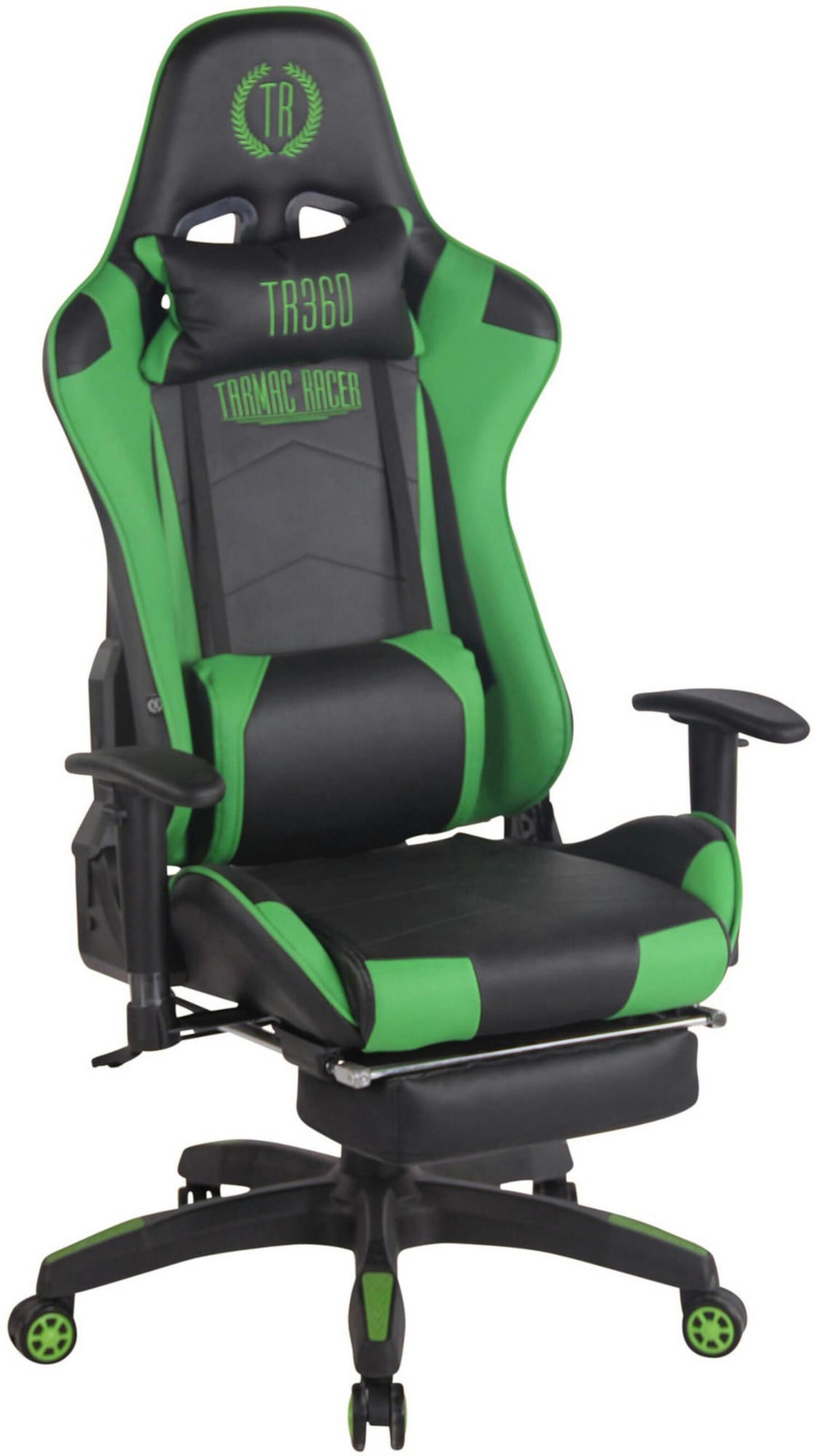 BÜROSTUHL Racing Turbine mit Fußablage, Schwarz/Grün - Grün, Kunststoff/Textil (67/142/58cm) - TPFLiving