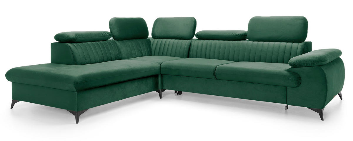 ECKSOFA 275 cm mit verstellbaren Kopfstützen Xanto L, Links, Grün - Grün, Holz (275/221cm) - Emporius