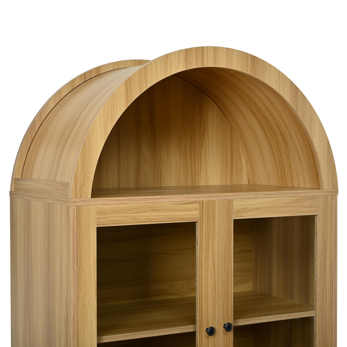 VITRINA od iverala 78x40x176 cm prirodna boja sa staklenim vratima, zatvorenim spremištem i valovitim frontama - prirodne boje, drvni materijal (78/176/40cm) - Modfu