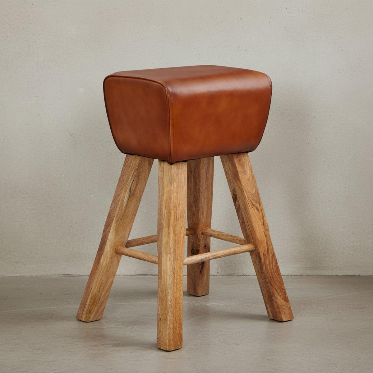 BARHOCKER – Ziegenleder und Mango Massivholz, Turnbock-Design, 43x75x43 cm, Dunkelbraun - Braun, Mangoholz/Leder (43/75/43cm) - KADIMA DESIGN