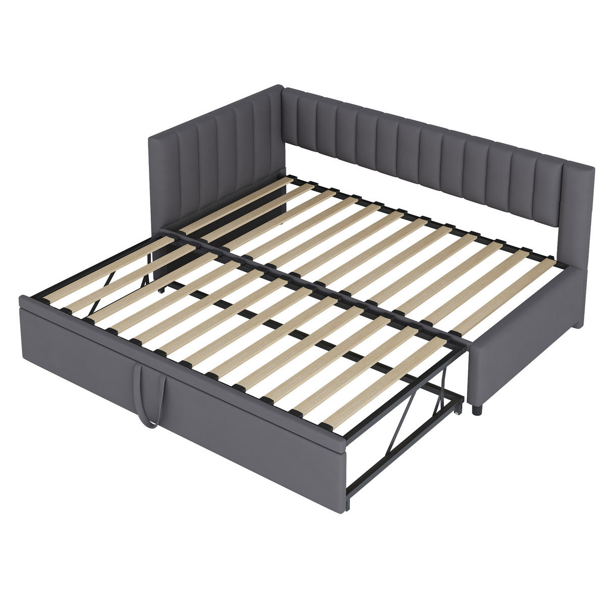 SAMT-POLSTERBETT 90/200 cm mit Ausziehbett in Grau - Grau, Textil (90/180cm) - BEAOK