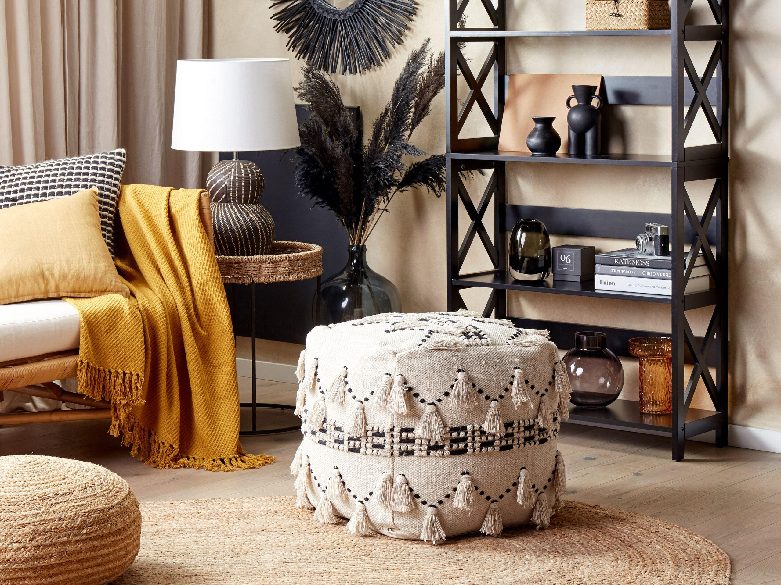 POUF Thondi 50/50/50 cm - Beige, Naturmaterialien/Textil (50/50/50cm) - Beliani