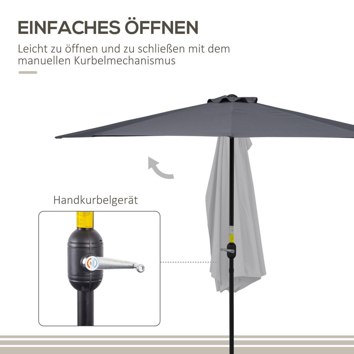 SONNENSCHIRM, Metall, Grau+Schwarz - Dunkelgrau, Metall (150/293cm) - Outsunny