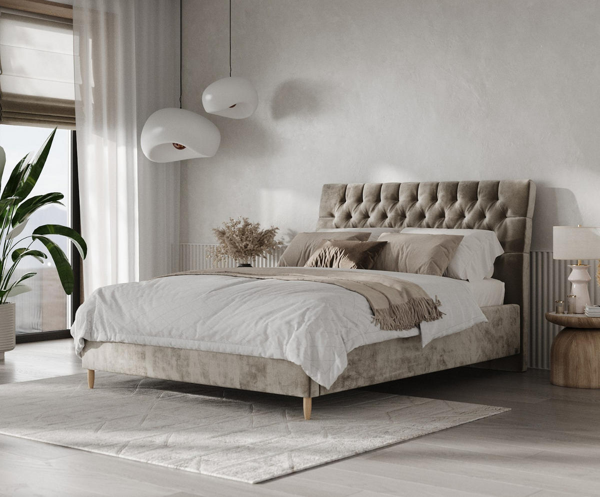 POLSTERBETT Lira 140/200 cm Beige im Lotta Stoff - Beige/Naturfarben, Holz/Holzwerkstoff (140/200cm) - AltaBeds