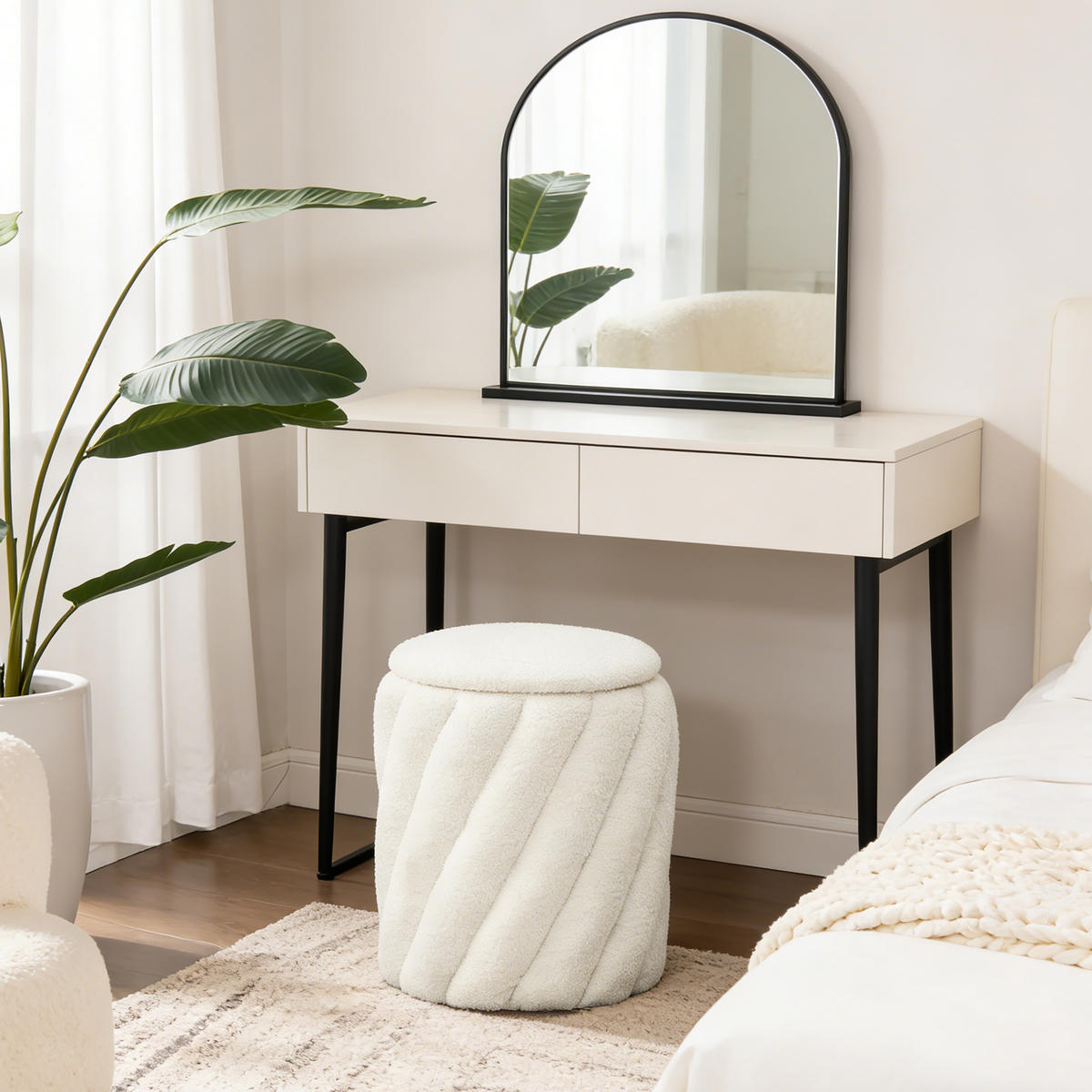 HOCKER mit Stauraum Rund Weiß - Weiß, Holzwerkstoff/Textil (40/45.5/40cm) - Hometopia