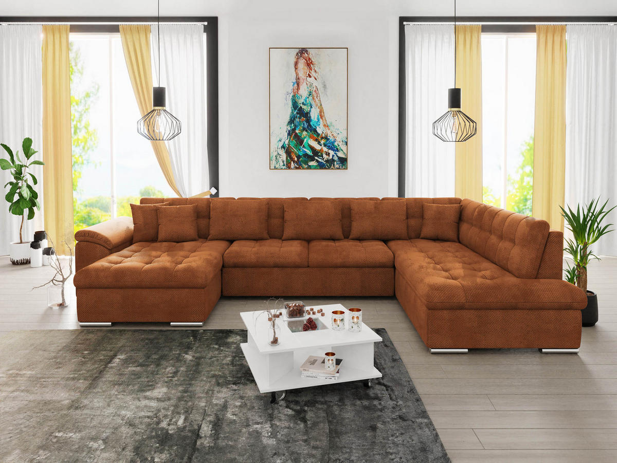 WOHNLANDSCHAFT Niko Bis, Seite: Links - Dunkelorange, Holz/Textil (348/76/205cm) - MIRJAN24