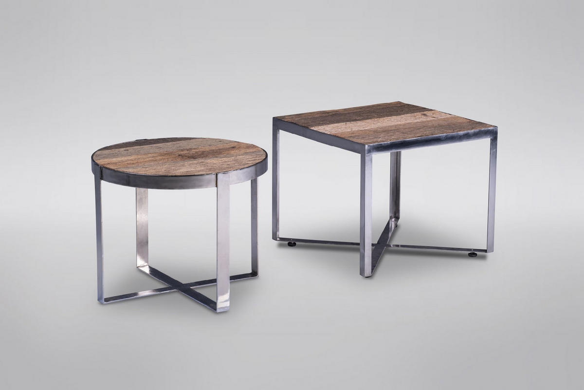 COUCHTISCH Salo 2 Recyceltes Massivholz Quadratisch 50/40/50 cm - Silberfarben, Metall (50/40/14cm) - M2 Kollektion
