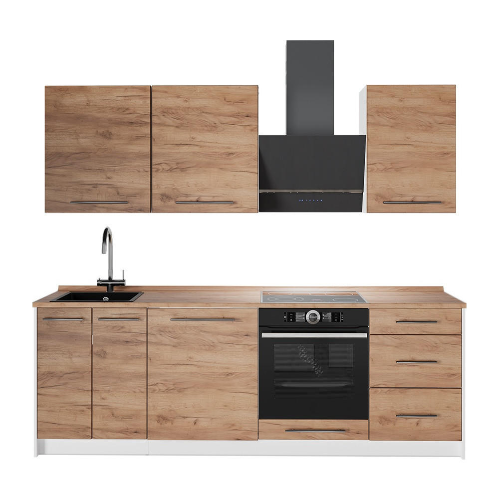KÖK Fame-Line, Goldkraft ek/Vit, 230 cm, AP Oak - Vit/Honungsek, Träbaserade material (230/206.8/60cm) - Vicco