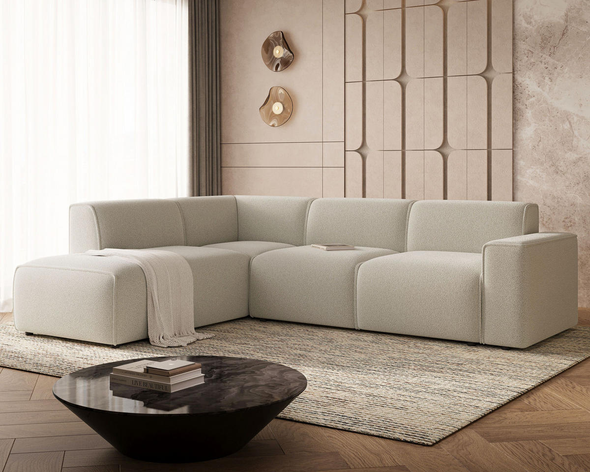 ECKSOFA Eluno Beige Links - Beige/Schwarz, Holz/Kunststoff (220/292cm) - Graingold