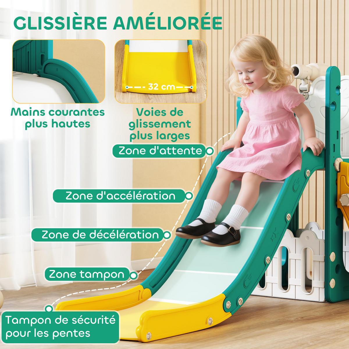 KINDERRUTSCHE DE-17983 Gelb - Gelb, Kunststoff (70/86/178cm) - ComfortXL