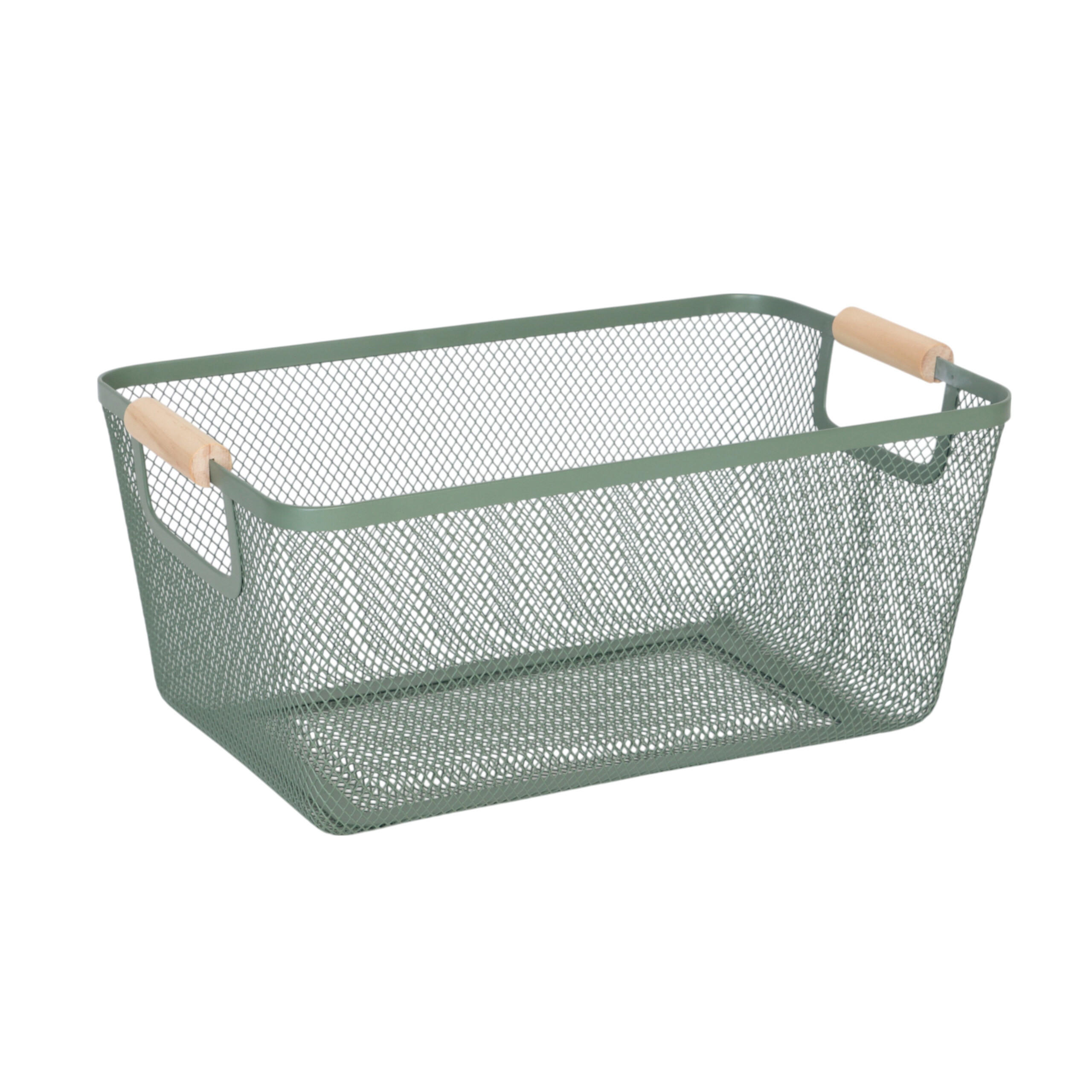 Relaxdays KOŠ Mint drátěný ocel dřevěná madla 37 cm