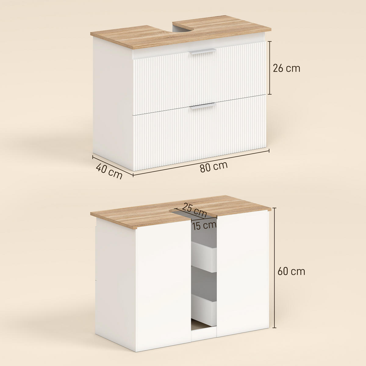 WASCHBECKENUNTERSCHRANK MDF 80/40/60 cm Weiß - Weiß, Holzwerkstoff (40/60/80cm) - HOMCOM