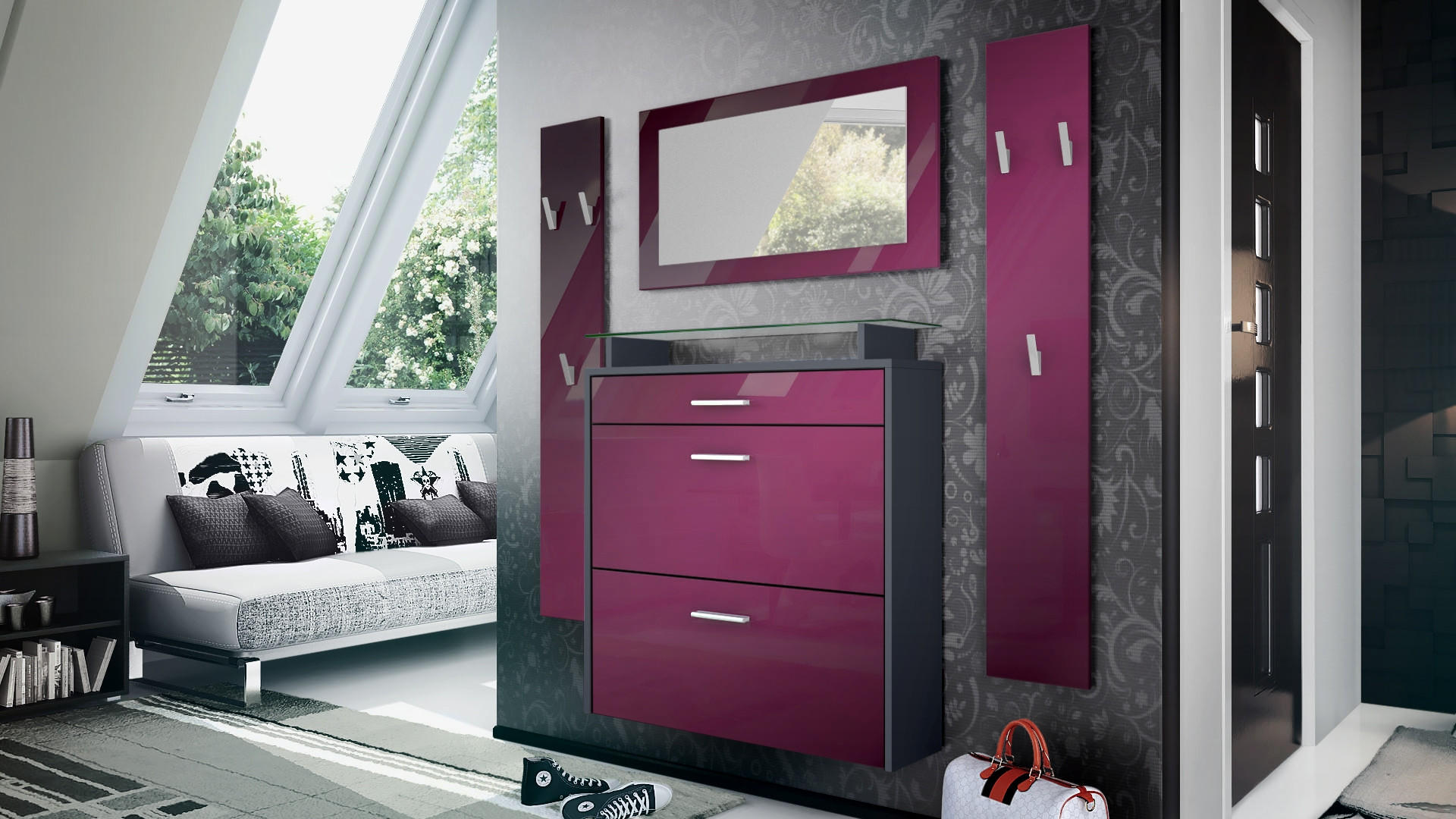 GARDEROBE Malea Fronten in Brombeer Hochglanz - Brombeere, Holzwerkstoff (180/180/23cm) - Vladon