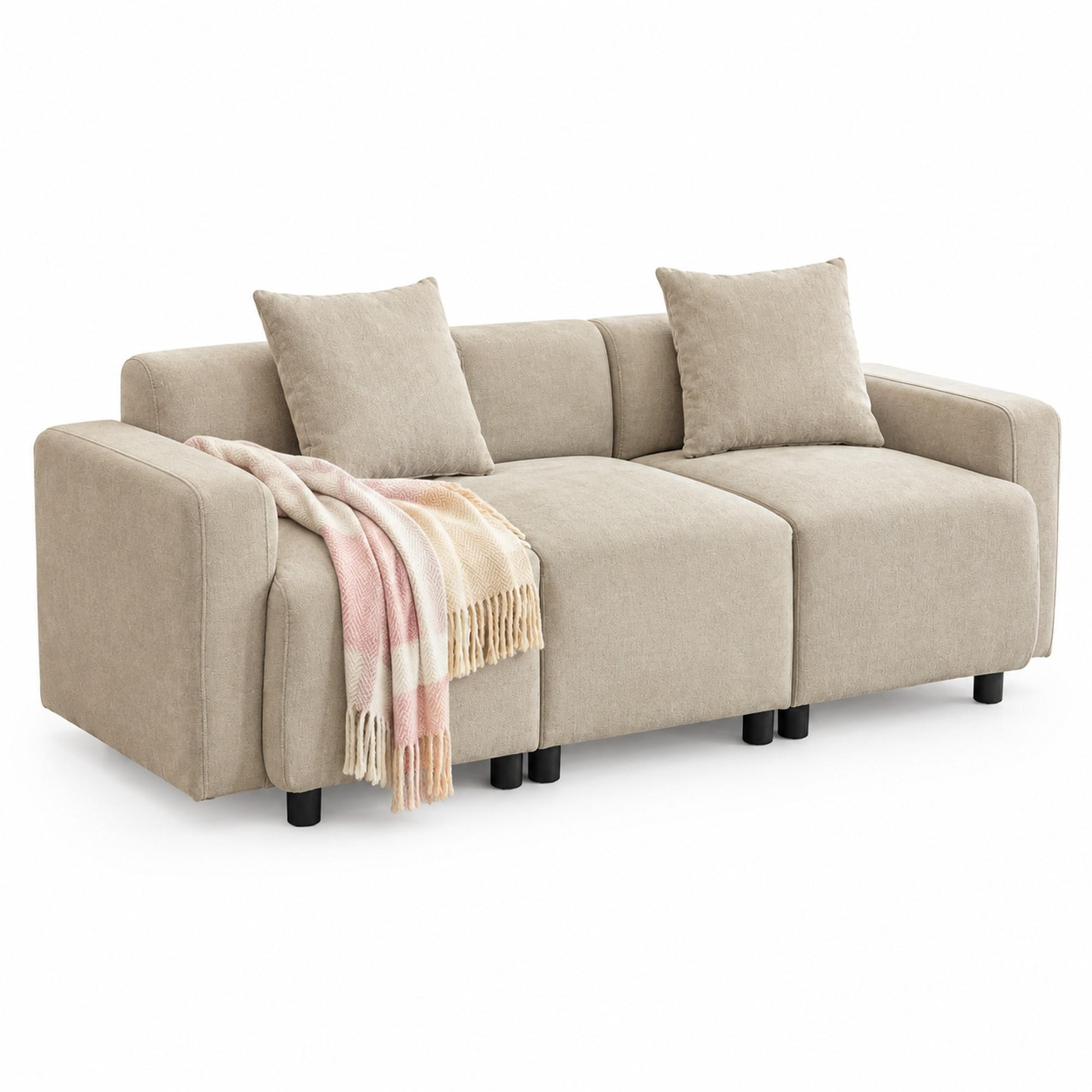 SOFA mit Chenille-Bezug Beige 67x211x71 cm, 3-Sitzer mit 2 Kissen - Beige, Textil (211/71/67cm) - IVMEU