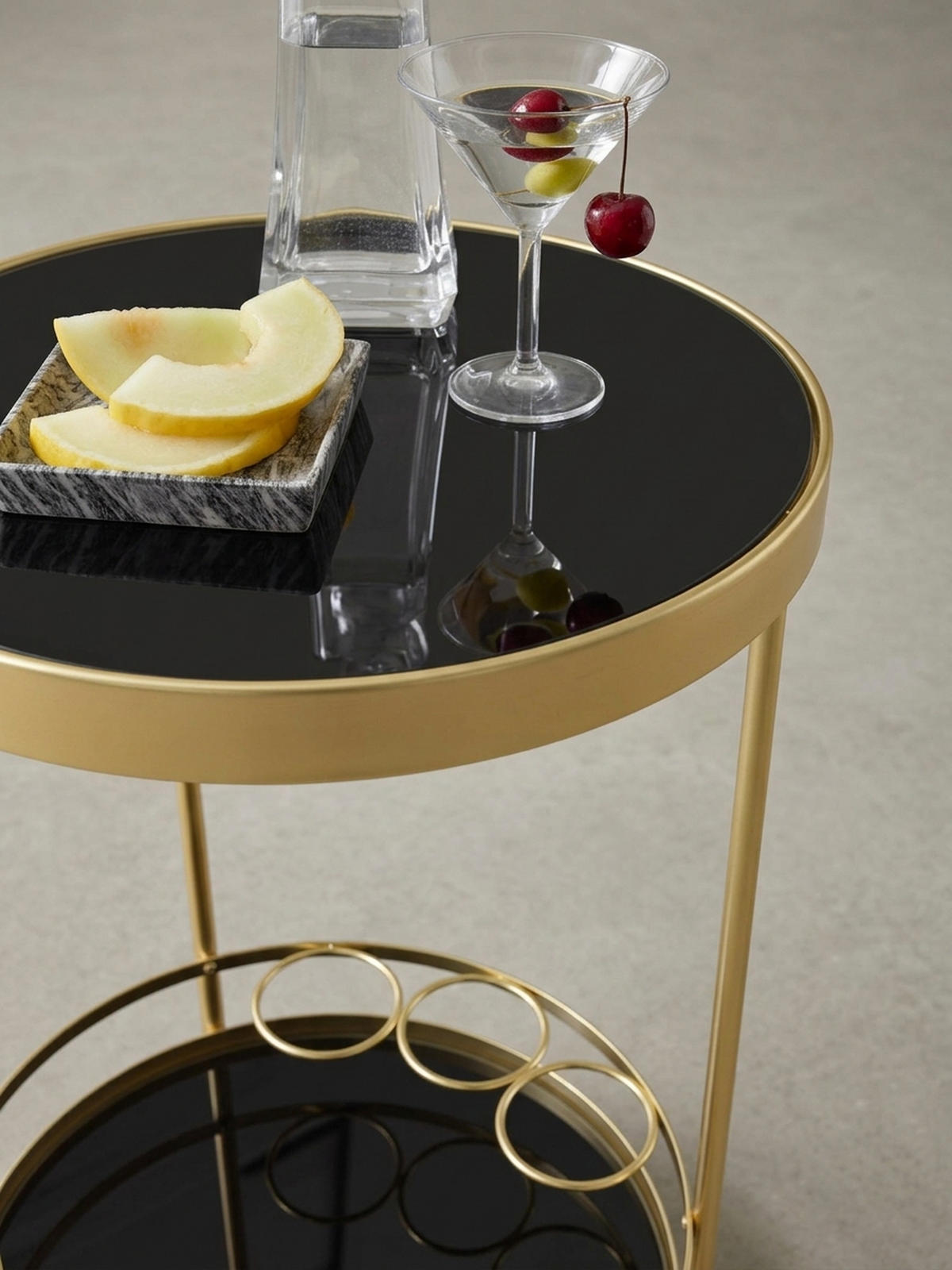 SERVIERWAGEN – Gold, Schwarzglas, auf Rollen - Goldfarben, Glas/Metall (45/76/45cm) - KADIMA DESIGN