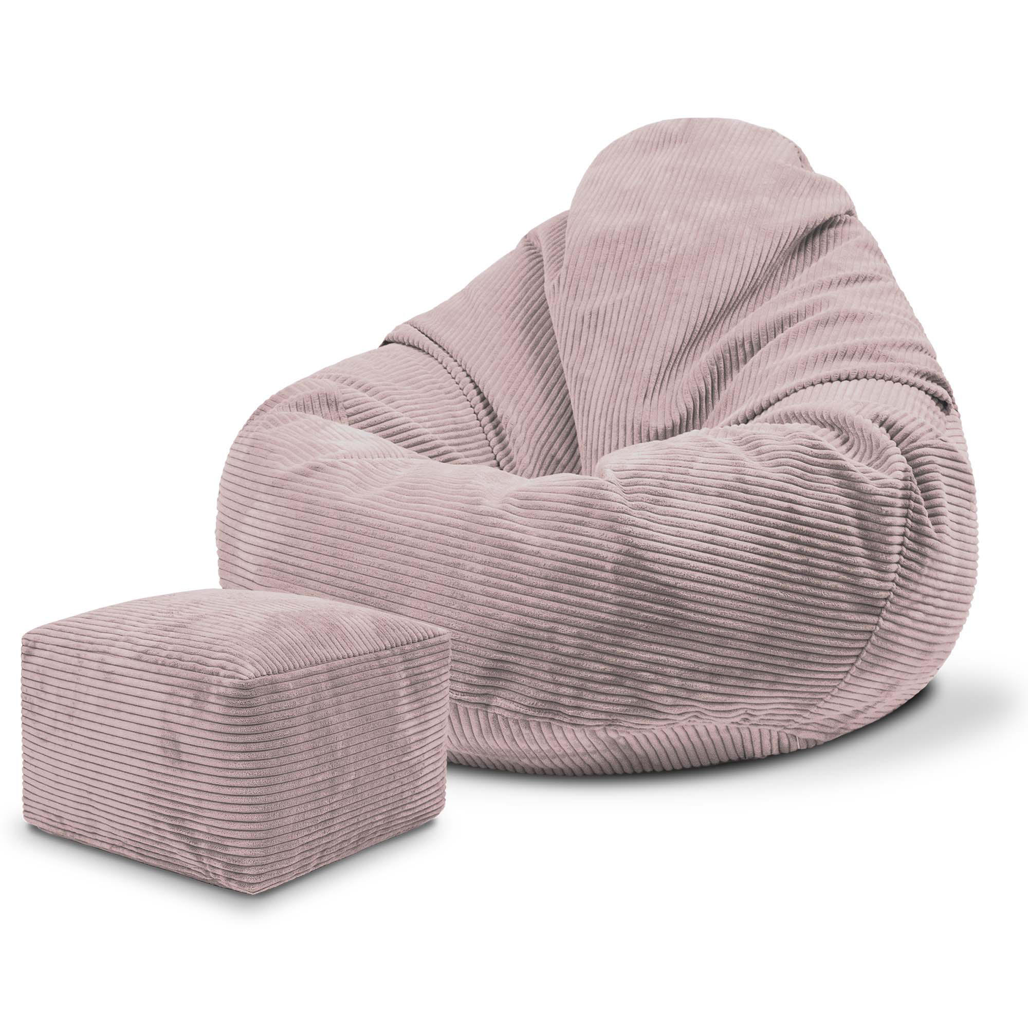 SITZSACK PARADISE MIT FUßSTÜTZE Kordsamt 2-tlg Silver Pink S - Pink, Textil (70/70/70cm) - Dreamroots
