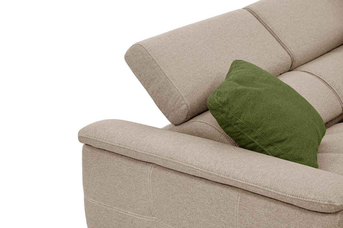 SOFA PLAUEN 3-Sitzer mit 2 Relaxfunktionen, beige - Beige/Silberfarben, Holzwerkstoff/Textil (214/83/105cm) - Courtois Laville