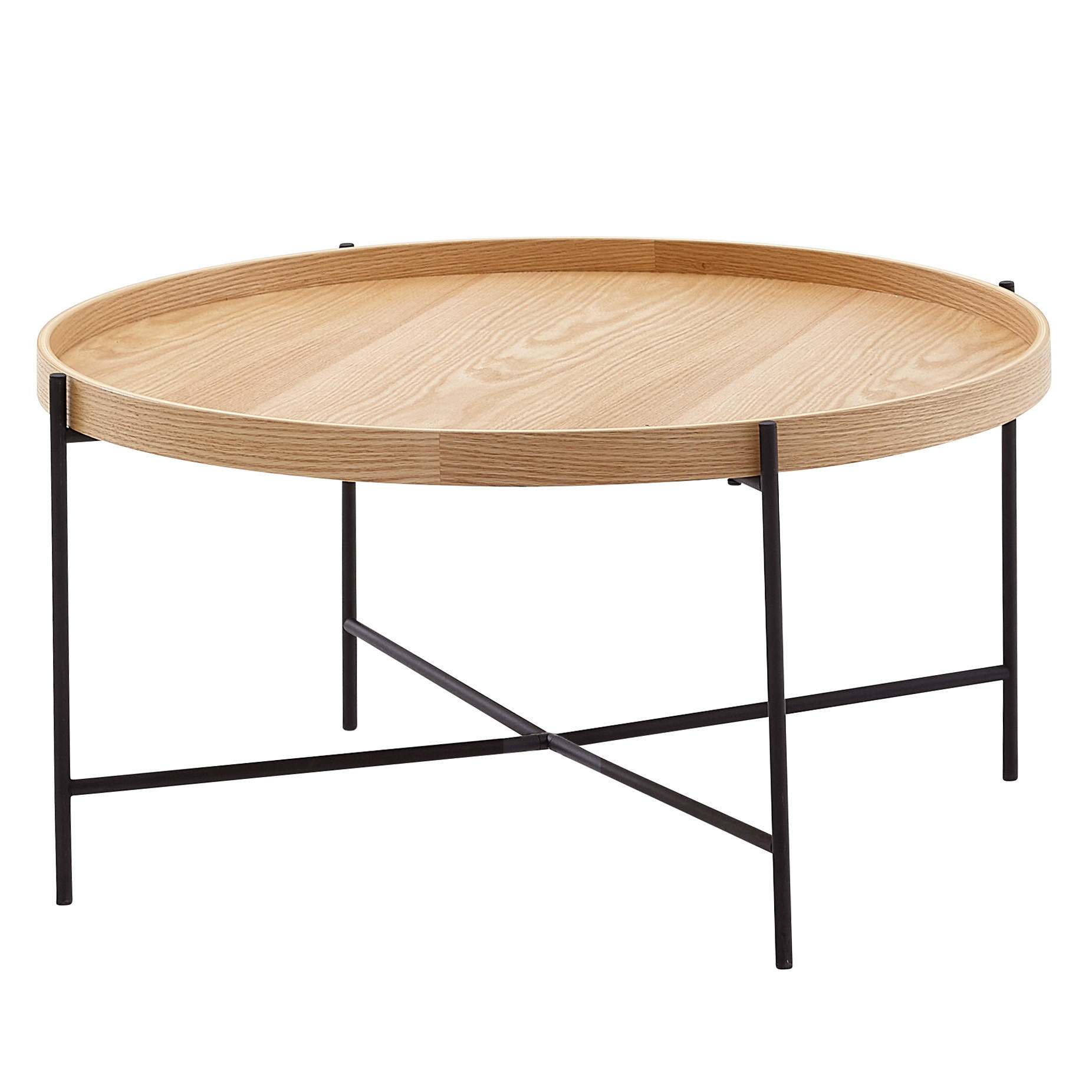 COUCHTISCH Eichenholz Furnier mit stabilem Metallgestell, Modernes zeitloses Design - Schwarz/Braun, Holz/Metall (78/78/40cm) - KADIMA DESIGN