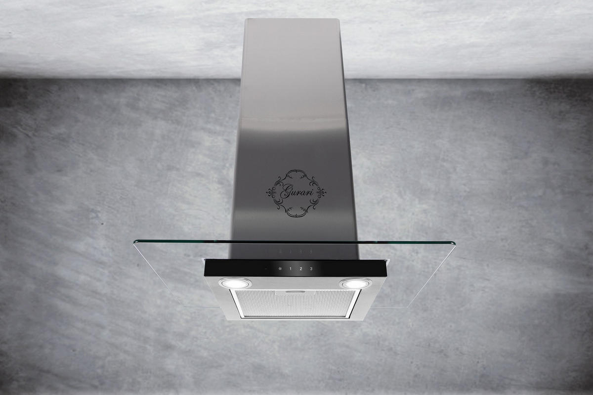 DUNSTABZUGSHAUBE GCH T 466 IS 90 BL PRIME + Umluftset, 90 cm Edelstahl Glas - Silberfarben, Glas/Metall (90/78/43cm) - Gurari