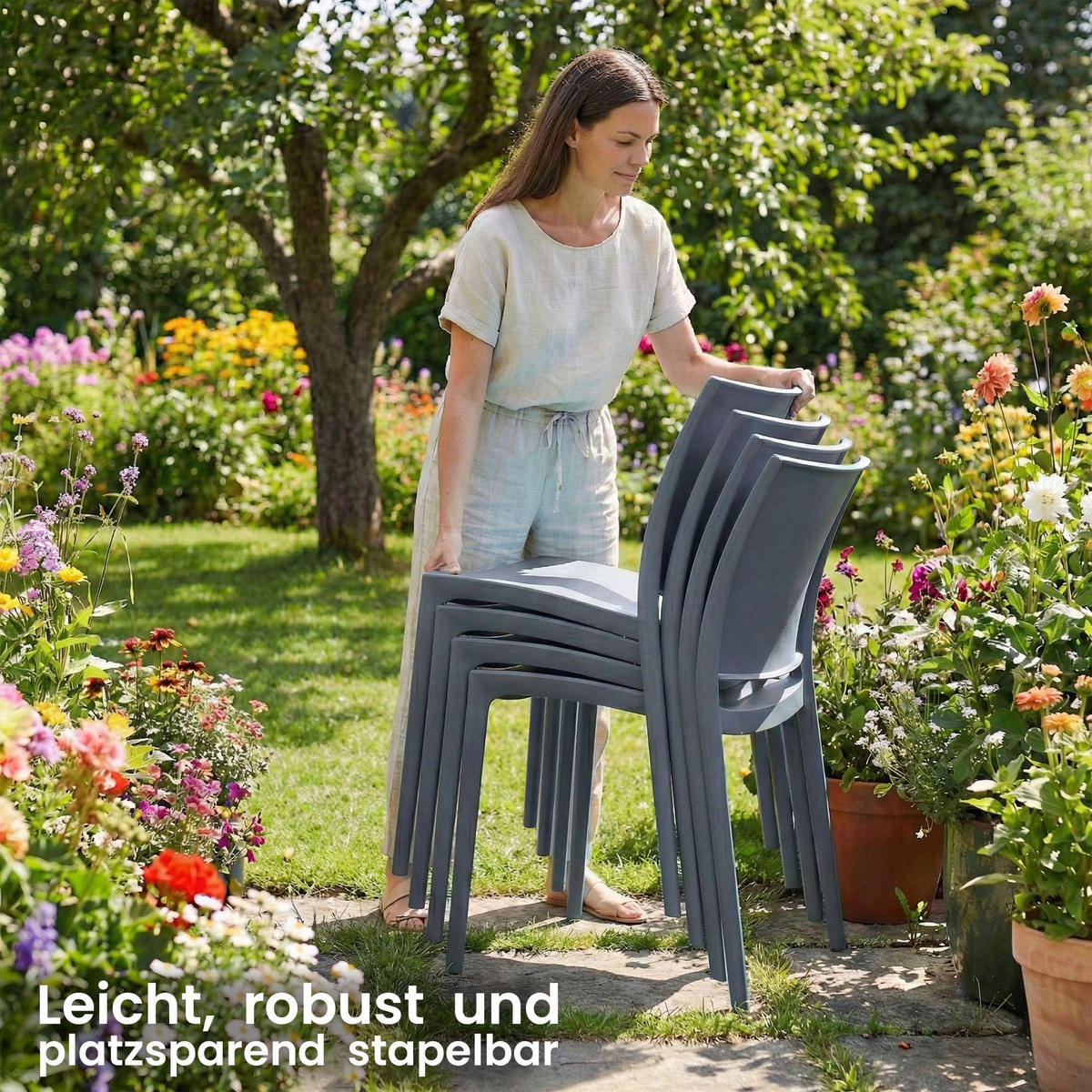 GARTENSTUHL Kunststoff Grau - Grau, Kunststoff (42/81/49cm) - CLP