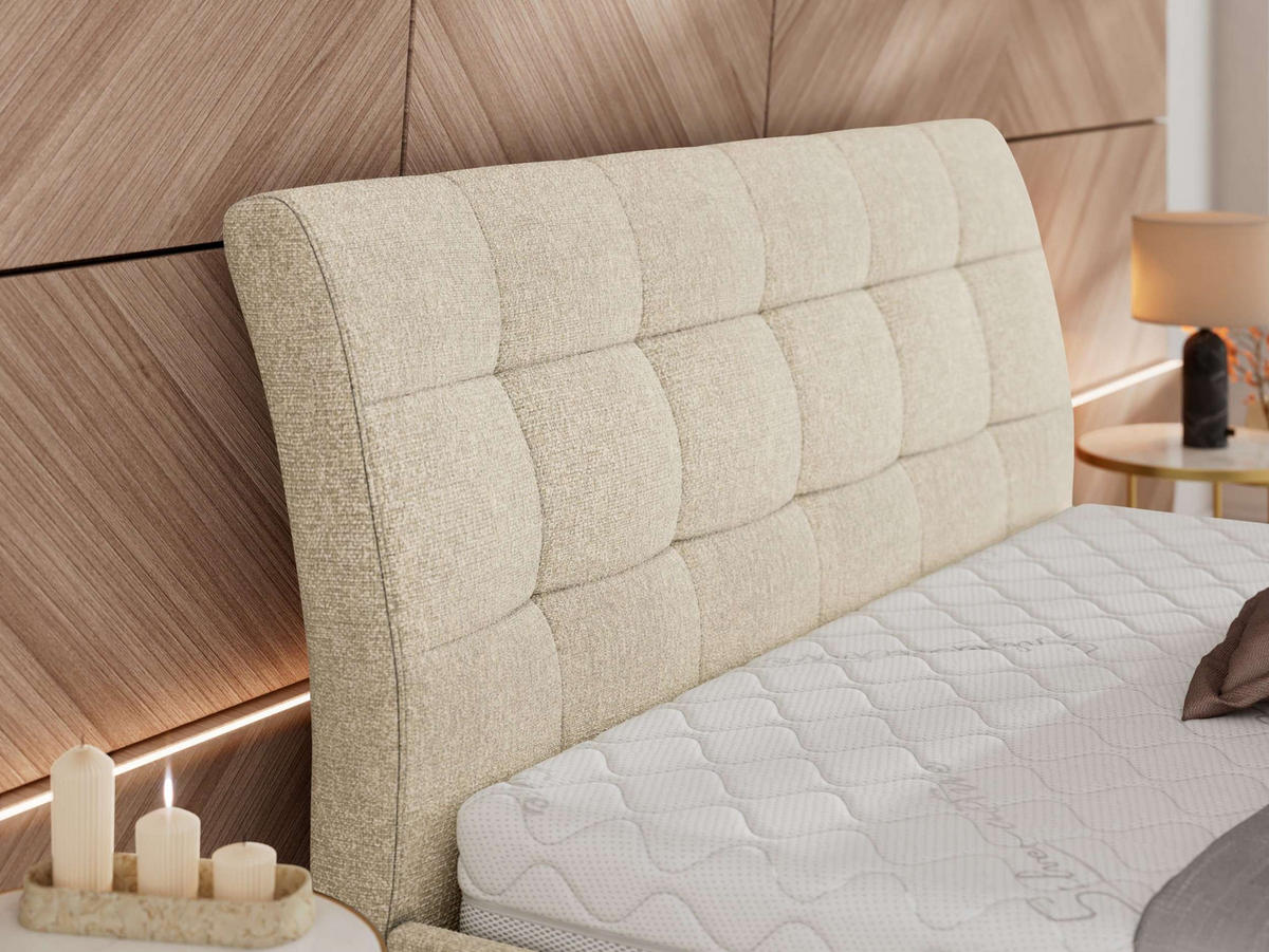 POLSTERBETT GALA CLASSIC 200/200 - Creme Strukture - ohne Matratze - Creme, Textil (200/200cm) - MKS