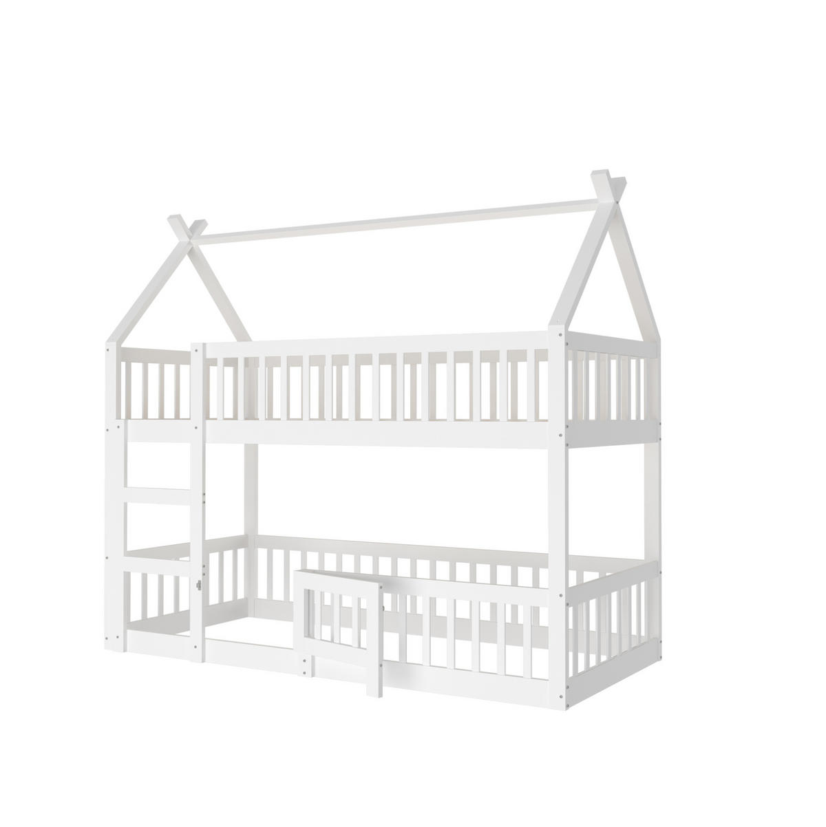 ETAGENBETT 90/200 cm mit Treppe und Sicherheitsumrandung, Weiß - Weiß, Holzwerkstoff (90/200cm) - Redom
