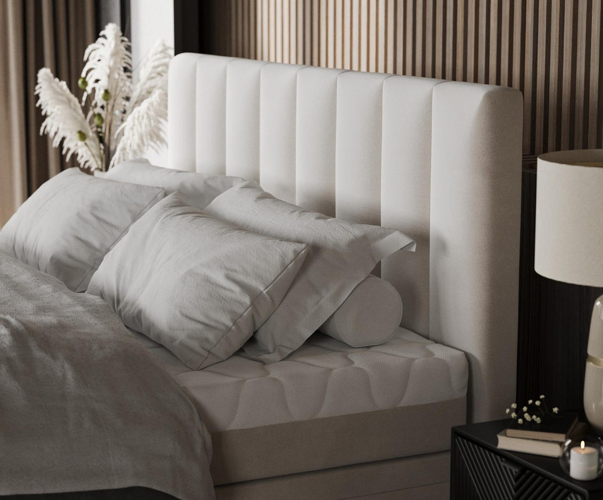 BOXBETT Lume 180/200 cm Creme im Paros Stoff - Creme/Schwarz, Holz/Holzwerkstoff (180/200cm) - AltaBeds