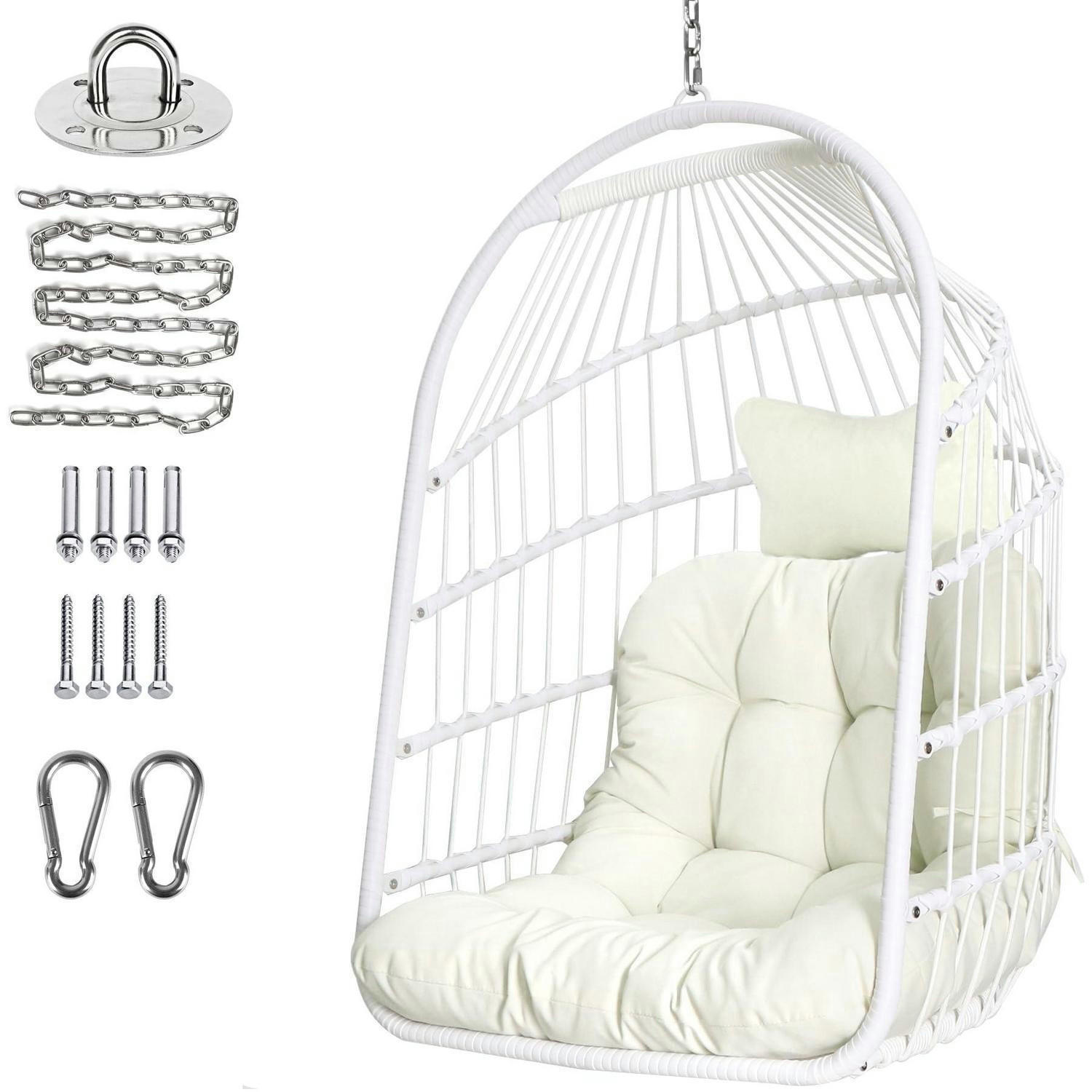 HÄNGESESSEL Korb Rattan Weiß mit Aufhängeset - Weiß, Kunststoff (73/1.5/108cm)