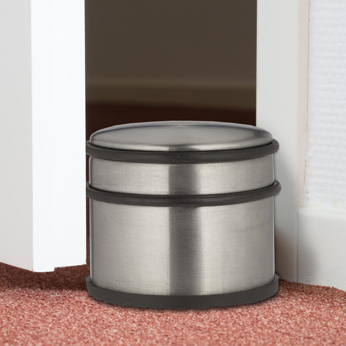 DÖRRSTOPP Silver Svart 2-pack rostfritt stål - Silverfärgad, Metall/Plast (9/9cm) - Relaxdays
