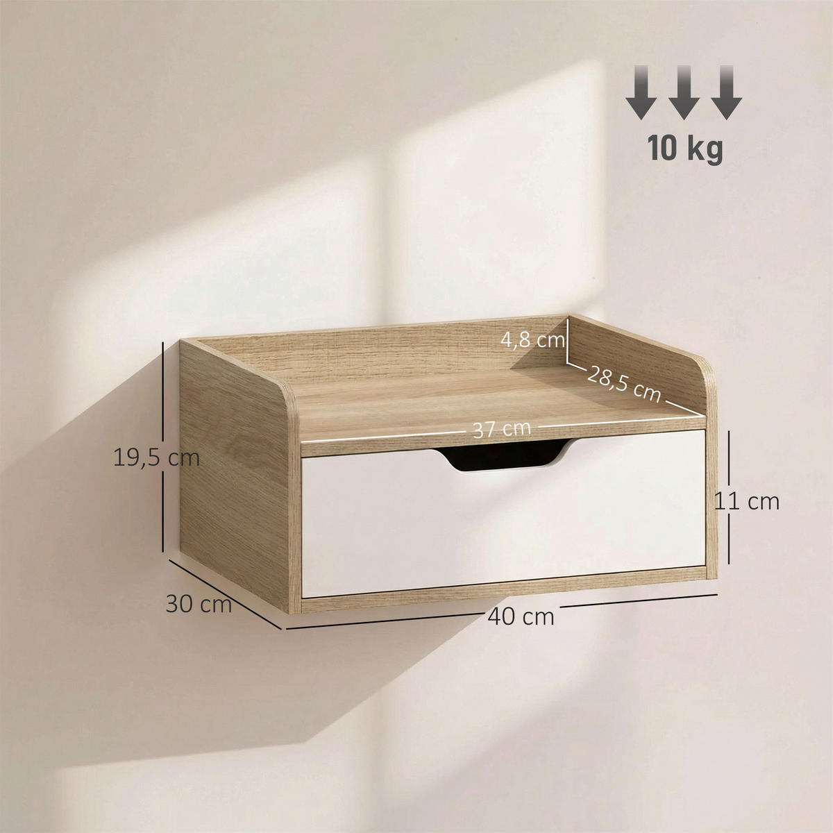NACHTTISCH Natur Weiß Holzwerkstoff wandhängend mit Schublade 2er-Set - Naturfarben, Holzwerkstoff (40/19.5/30cm) - PANGIVO