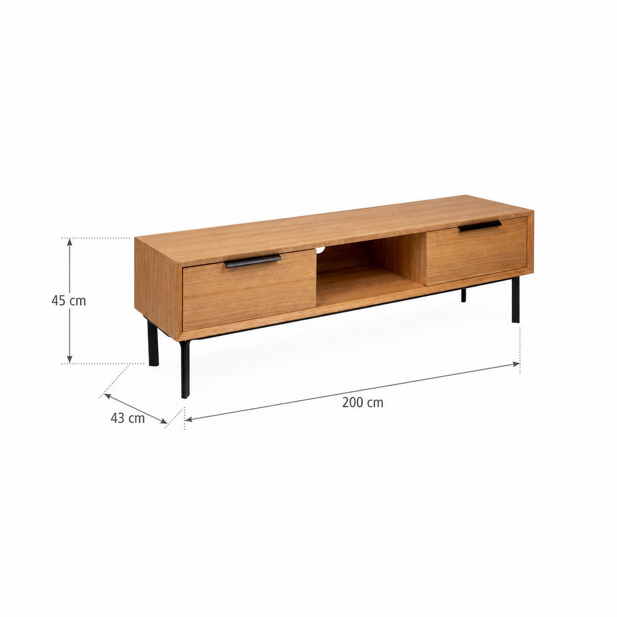 TV-MÖBEL Bergen, Natur Massiveiche - Beige, Holz (200/45/43cm) - WOODEK
