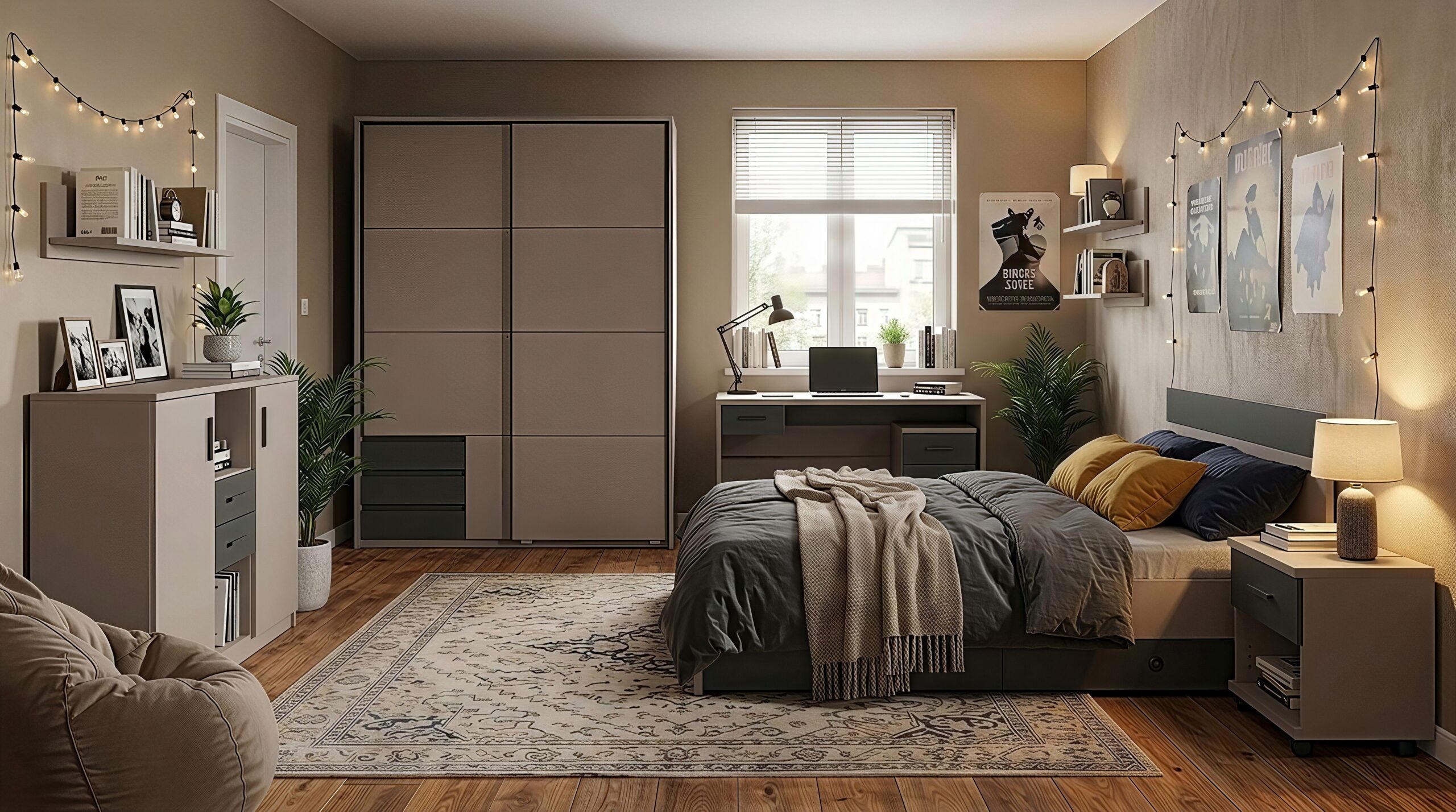 JUGENDZIMMER Bahamas Saharagrau- Grafit 8 teilig mit Schwebetürenschrank - Grau, Holzwerkstoff (80/200/120cm)