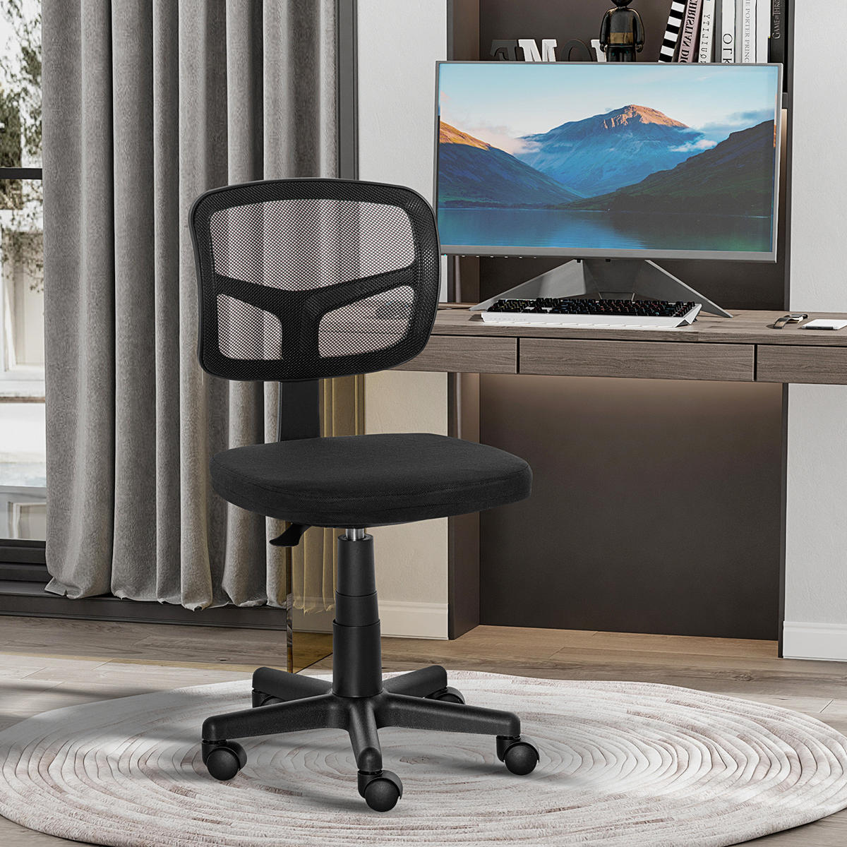 BÜROSTUHL Ergonomischer Schreibtischstuhl, Höhenverstellbarer Drehstuhl, Platzsparend Schwarz - Schwarz, Textil (48/89.5/43cm)